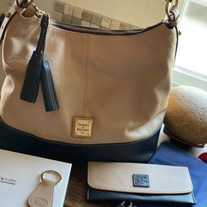 Genuine Leather Dooney & Bourke D&B Hobo Shoulder Purse, Wallet & Key Fob Set